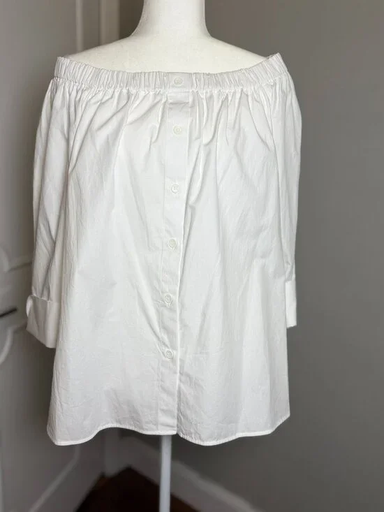 Zara White Off-the-Shoulder Button-Down Shirt Size Large - Picture 3 of 6